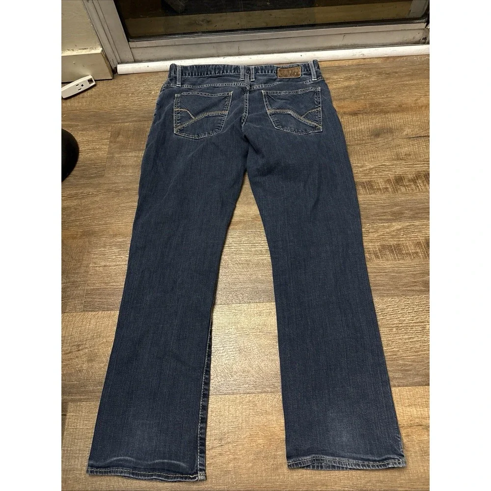 Buckle BKE Jake Straight Leg Jeans Mens 36R Blue Heavy Stitch Grunge Flex Denim